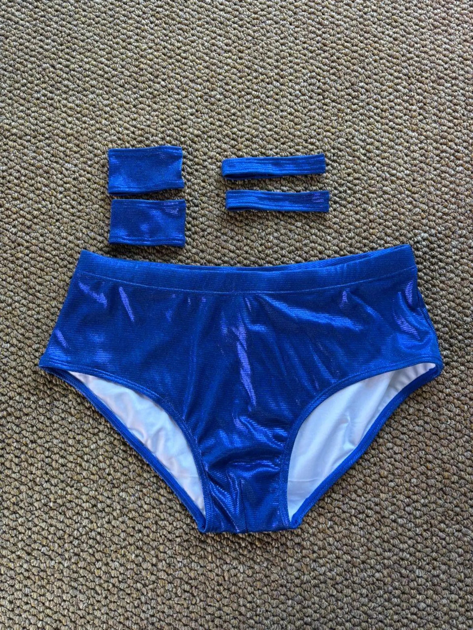 Royal Blue Men’s Pro Wrestling Briefs – Matching Wrist and Bicep Bands, Athletic Ring Gear