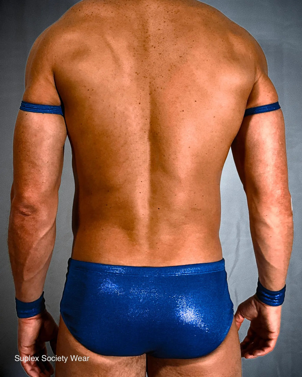 Royal Blue Men’s Pro Wrestling Briefs – Matching Wrist and Bicep Bands, Athletic Ring Gear