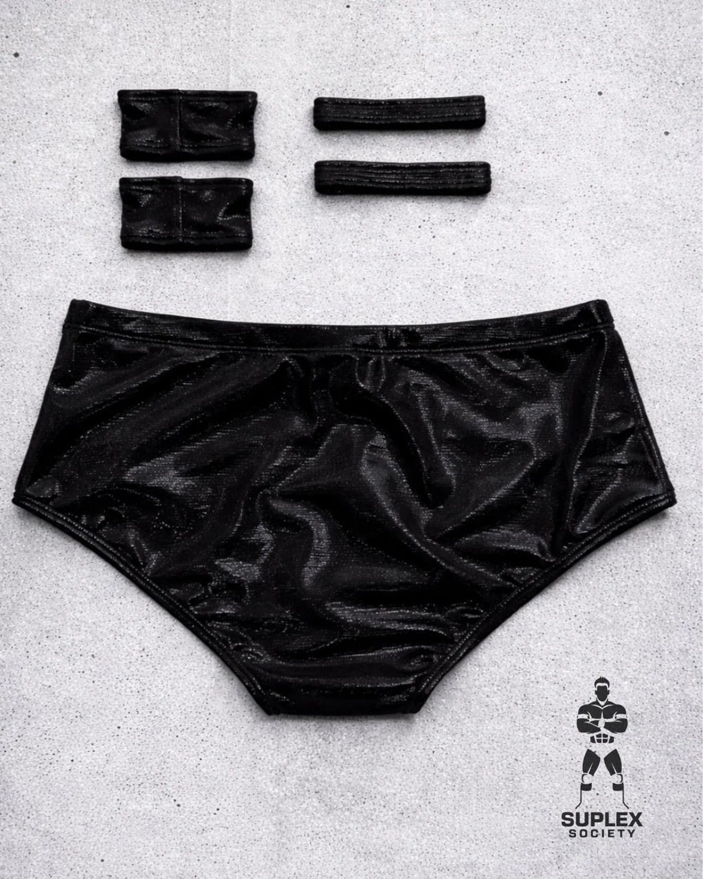 Black Men’s Pro Wrestling Briefs – Matching Wrist and Bicep Bands, Athletic Ring Gear