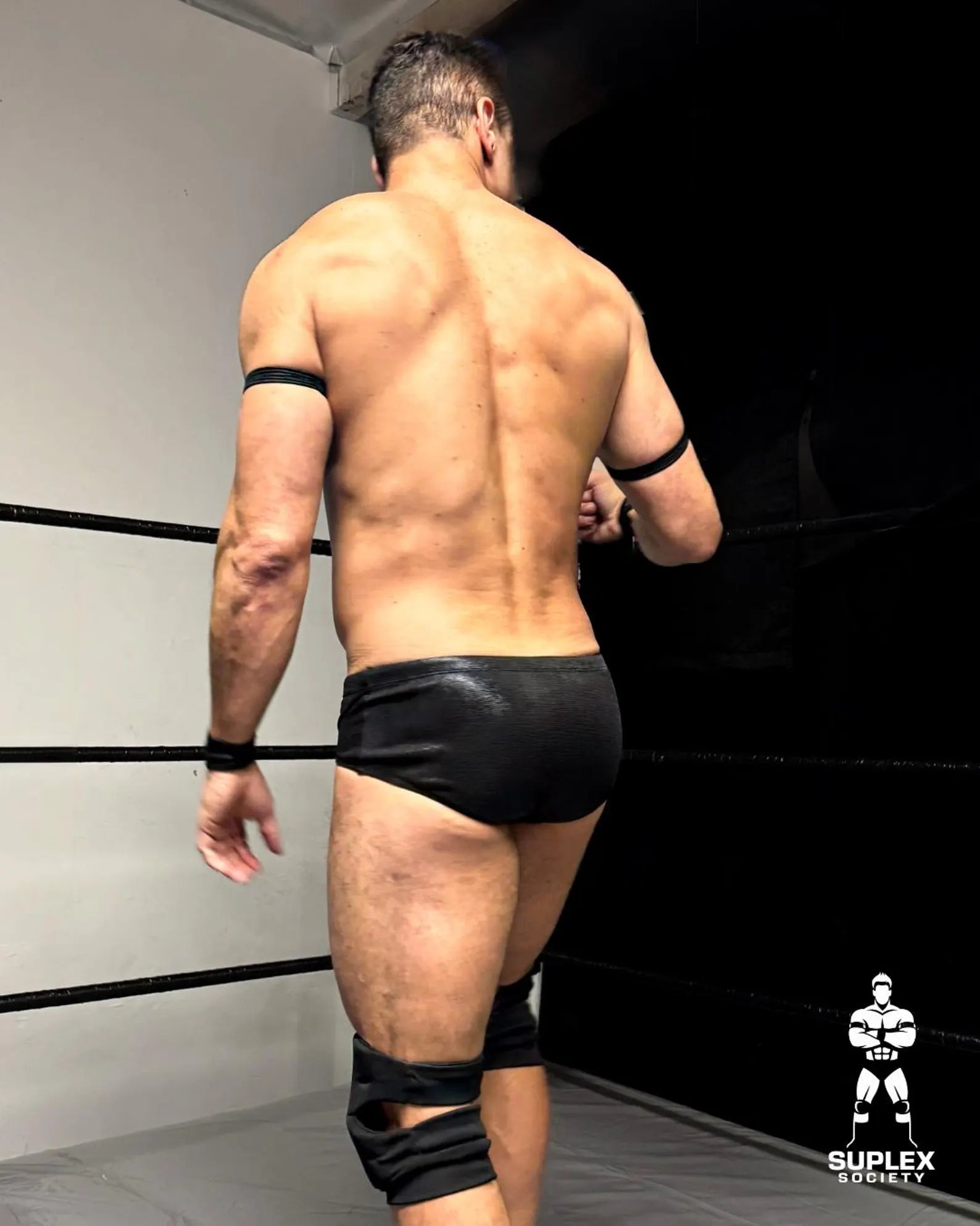 Black Men’s Pro Wrestling Briefs – Matching Wrist and Bicep Bands, Athletic Ring Gear