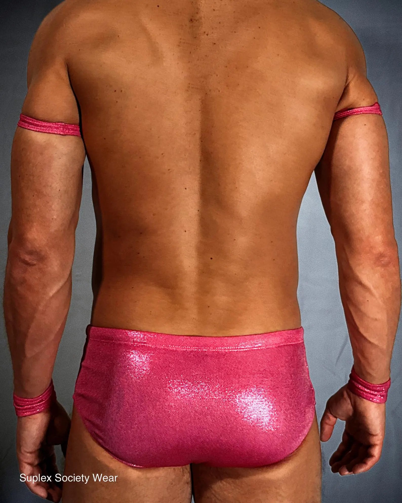Pink Men’s Pro Wrestling Briefs – Matching Wrist and Bicep Bands, Athletic Ring Gear