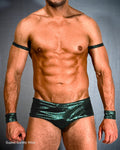 Green Men’s Pro Wrestling Briefs – Matching Wrist and Bicep Bands, Athletic Ring Gear
