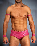 Pink Men’s Pro Wrestling Briefs – Matching Wrist and Bicep Bands, Athletic Ring Gear